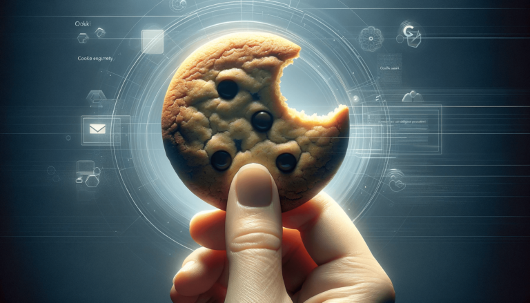 Teilweise abgebissener Cookie vor digitalem Hintergrund symbolisiert Cookie-Consent.